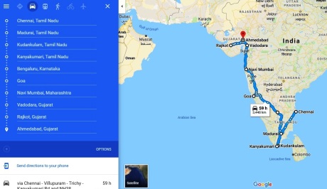 Chennai to Ahmedabad 3448 km